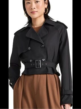 Lioness Cropped Black Belted Trench